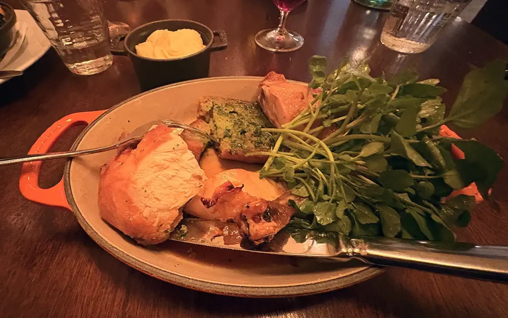 Chicken with pommes puree at Frenchette