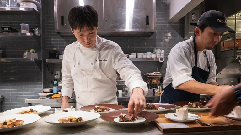 Chef Mitsunobu Nagae plating at L’abeille Tribeca.