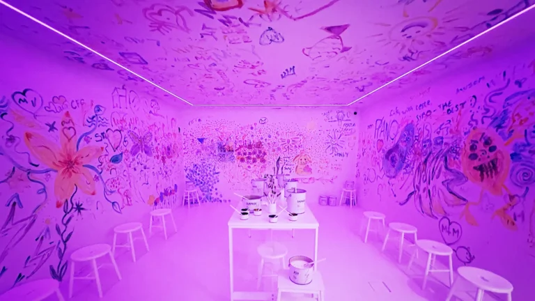 The painting room at Alchemist—where guests can play with edible paint, creating art on walls and ceilings