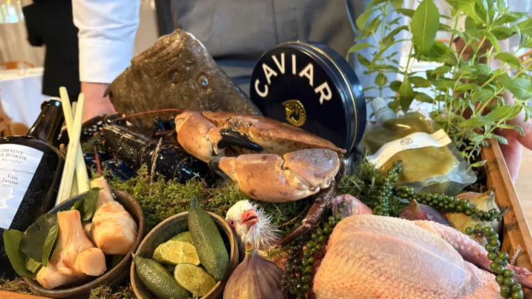 Selection of ingredients including turbot, lobster, crab, figs, and Kampot pepper at Odette pop-up Tivoli