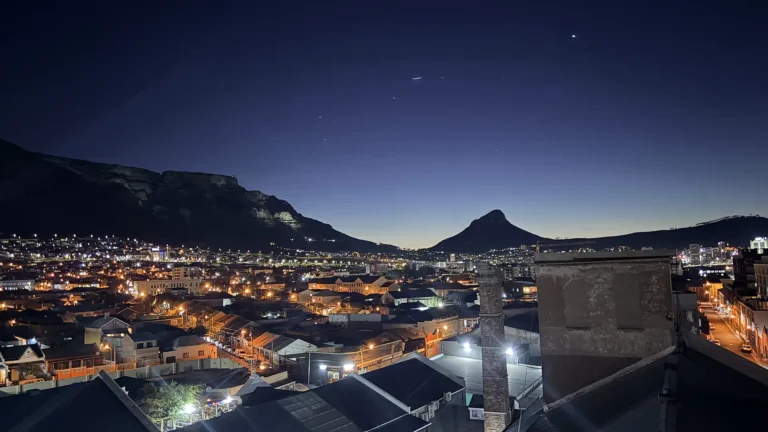 View over Cape Town and Table Mountain at night