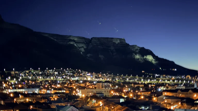 Table Mountain at night in Cape town.