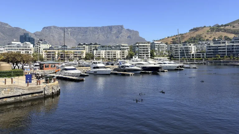 View over the V&A Waterfront marina with Table Mountain in the background, Cape Town
