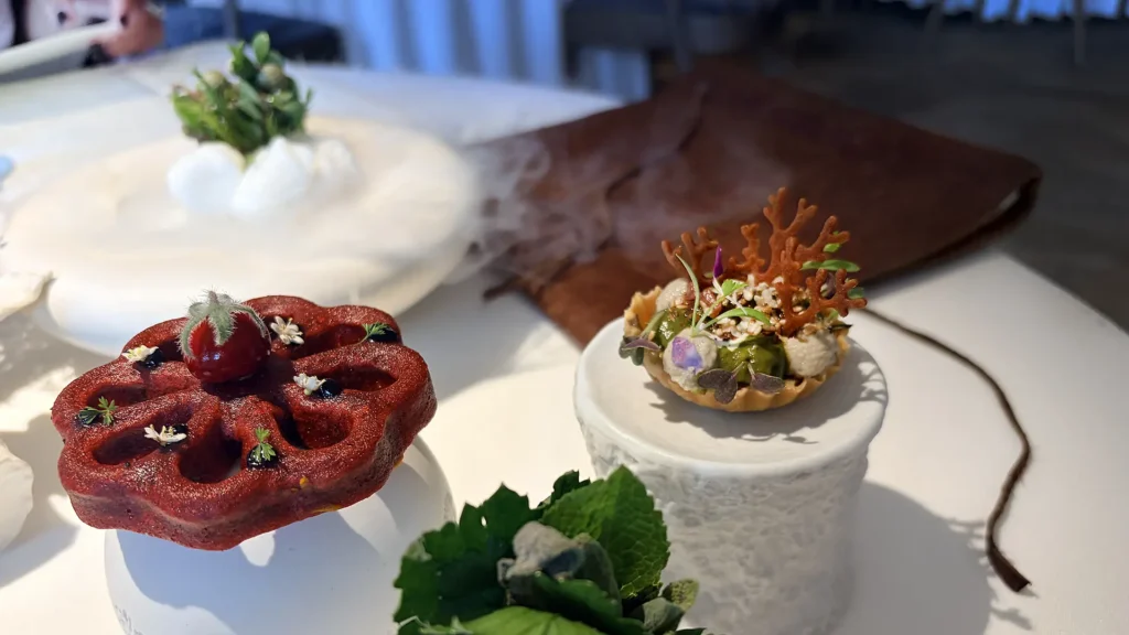 Silvermist Vegetable Garden snacks with wild boar and garden tartlet at La Colombe Constantia