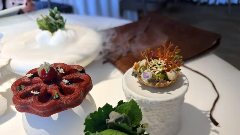 Silvermist Vegetable Garden snacks with wild boar and garden tartlet at La Colombe Constantia