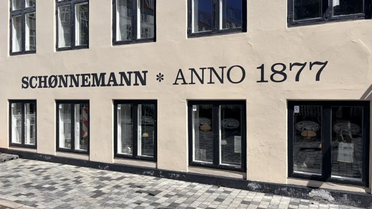 Exterior of Restaurant Schønnemann in Copenhagen, with the Schønnemann Anno 1877 sign on the facade